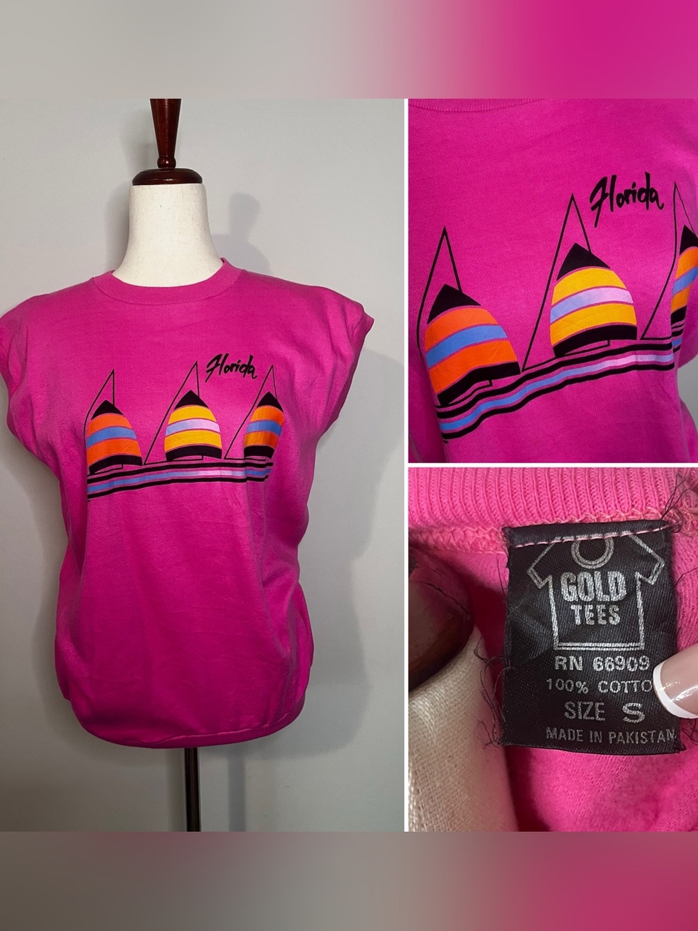Vintage Gold Tees Florida Graphic Tank Top - Hot Pink